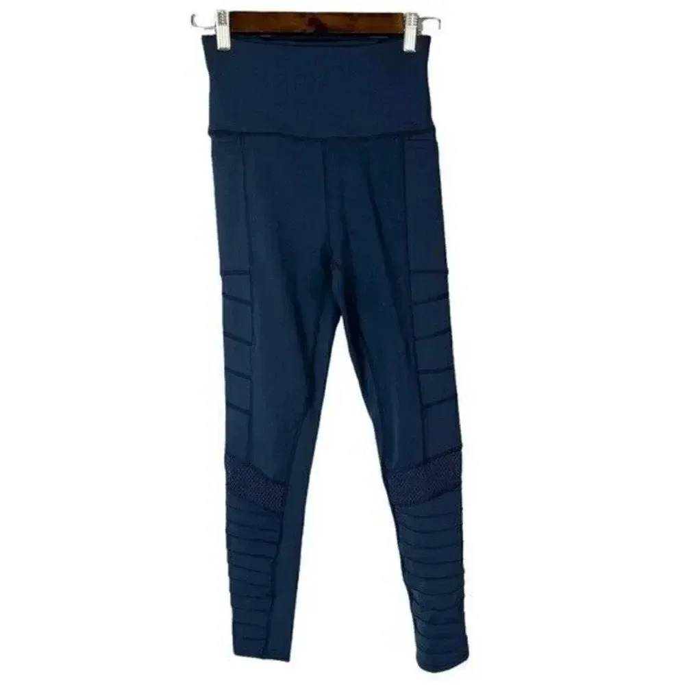 Nicole Miller Sport Navy Blue 7/8 Mesh Panel Athletic Leggings S